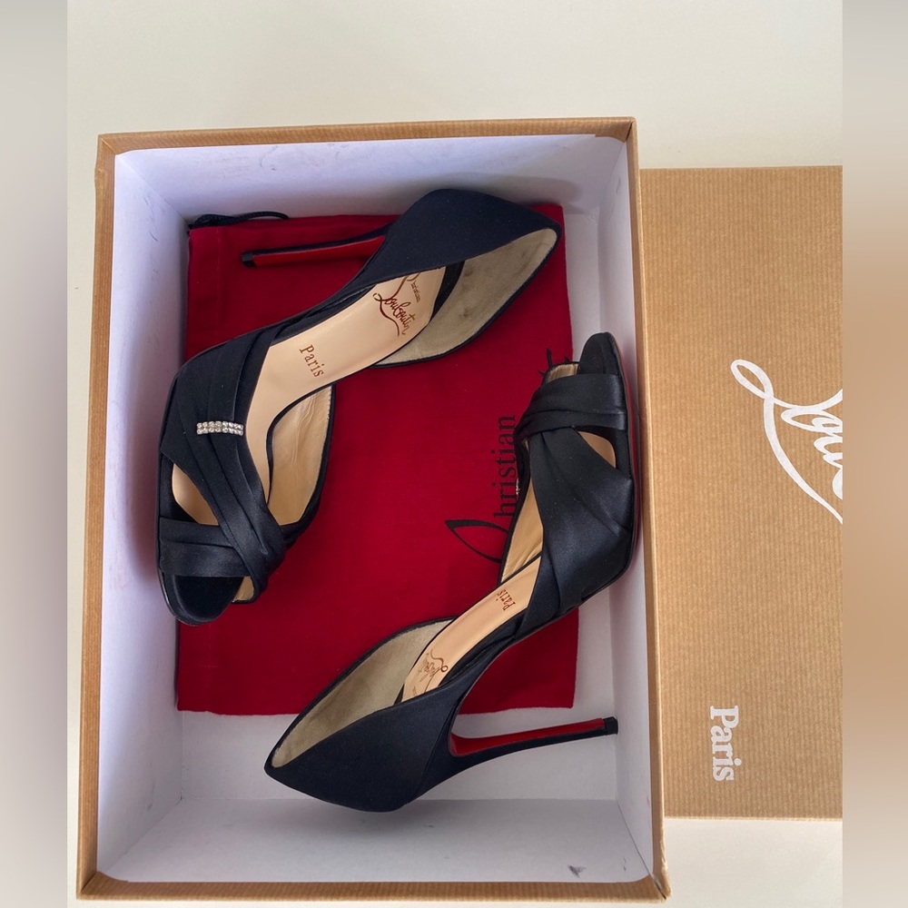 Christian Louboutin Black Satin Tres Ophrah 100 Stiletto Heels Pumps size 36 - Picture 5 of 17